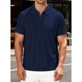 thumbnail image 6 of Mens Casual Shirt Summer Short Sleeve Vacation Button Beach Knit Stretchy Golf Shirts Navy Blue L, 6 of 7