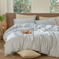 thumbnail image 4 of MooMee Striped Duvet Cover Set Queen 100% Washed Cotton Linen Like Textured Breathable 3-Piece (Cornflower Blue& White Pinstripes), 4 of 6