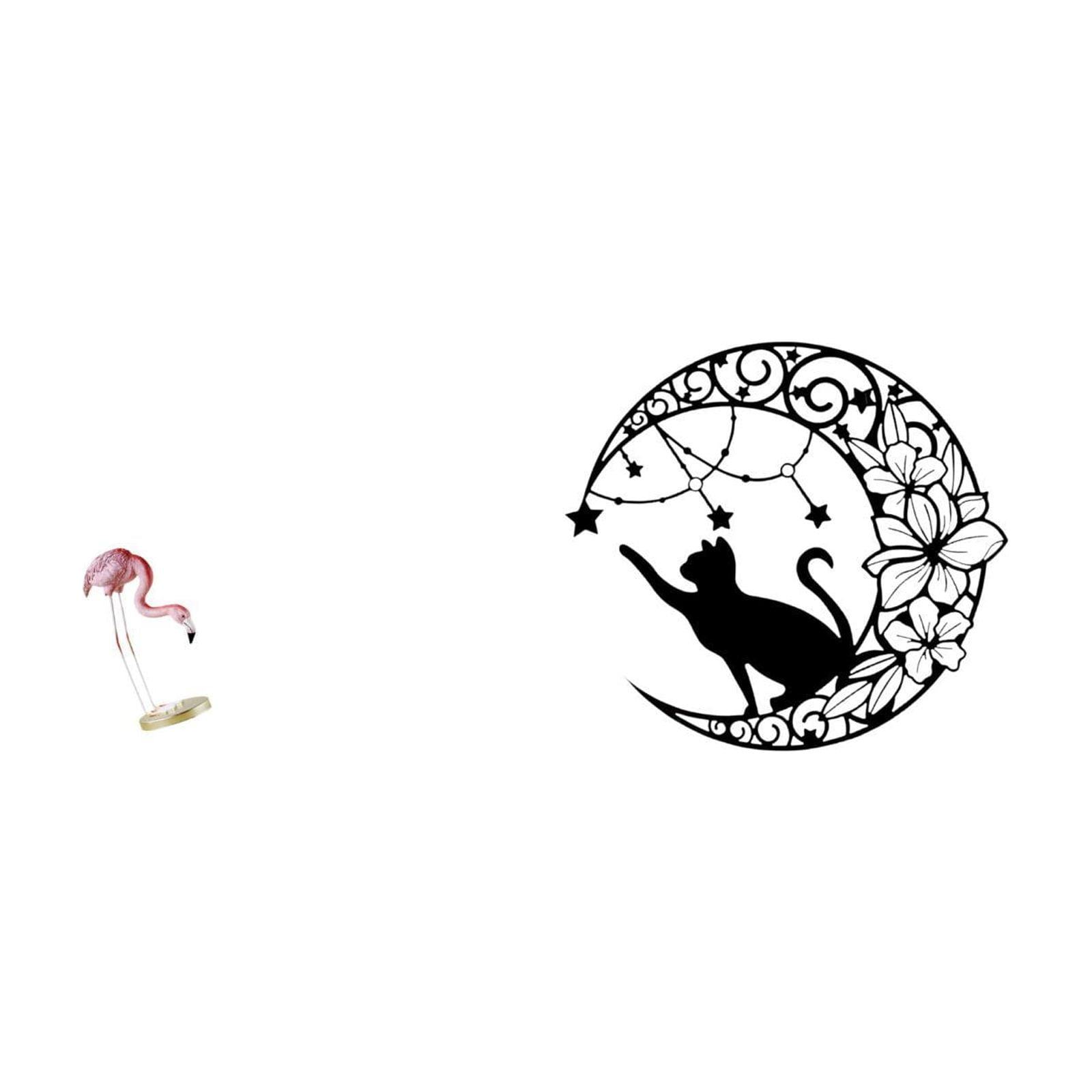 CoudarTitie Flamingo Resin Bird Sculpture Modern Art Garden Figurine with Metal Stand for Home Decor Fireplace Yard Pond Flowerbed Black Cat Metal Wall Art Moon D