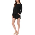 thumbnail image 4 of Conjunto de pijamas para mujeres INSPIRE CHIC de manga larga, con cintura elástica, parte superior y pantalones cortos, conjunto de ropa de casa, sudadera con bolsillos, M negro, 4 of 6