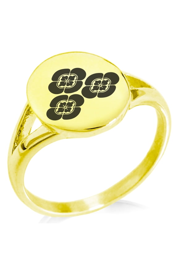 Stainless Steel Asakura Samurai Crest Minimalist Oval Top Polished Statement Signet Ring