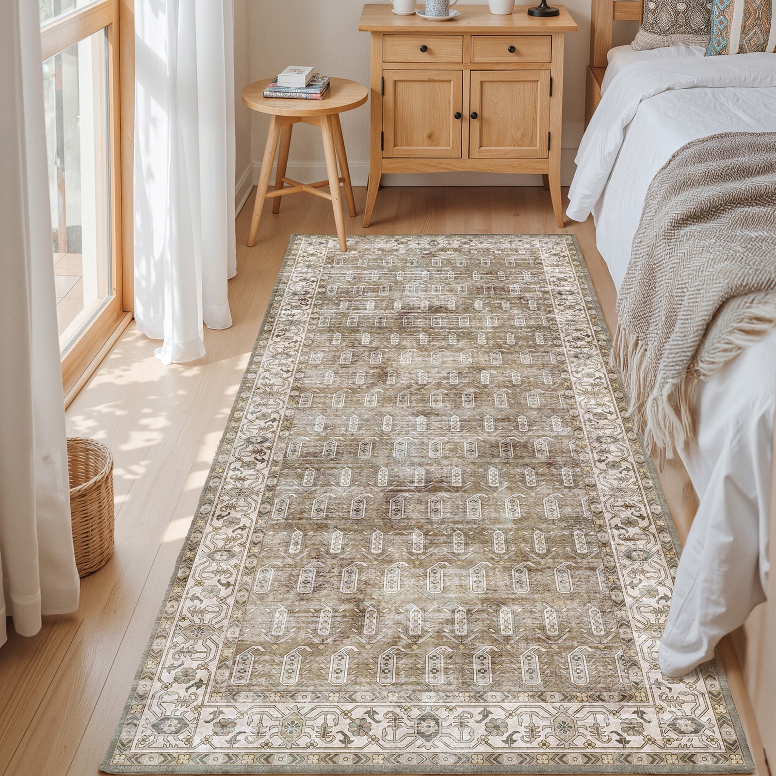 PABUBE Vintage Runner Rug, Non Slip Machine Washable Fade Resistan, 3'x12'