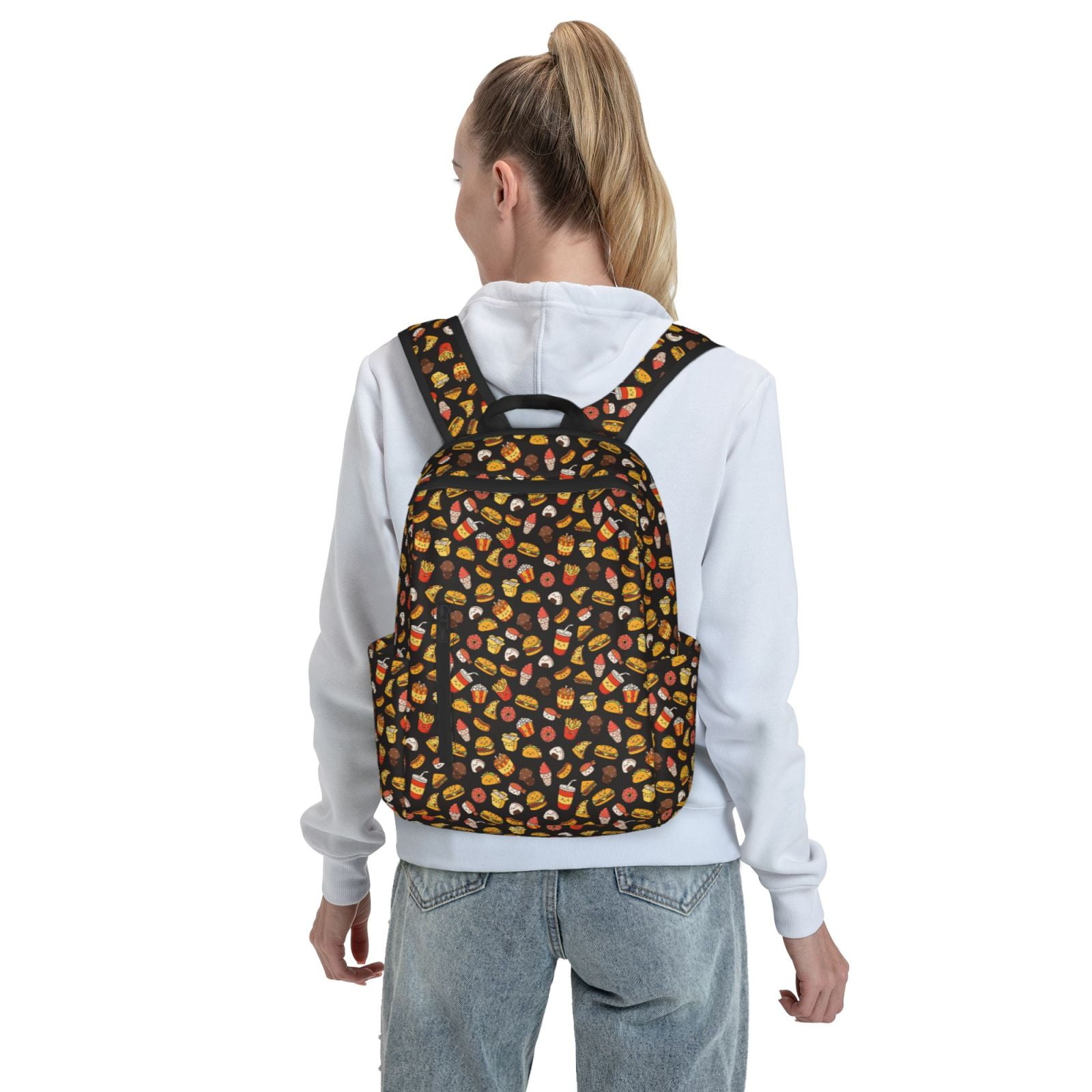 Defioc Burger Fries Pattern Travel Laptop Backpack,Lightweight Backpack Travel Hiking Daypack Backpack Work Bag for Men Women
