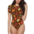 thumbnail image 2 of Picia Autumn Leaves Womens One Piece Swimsuits Modest Tummy Control Bathing Suits Lace Up Slimming Swim Suit-XX-Large, 2 of 9