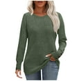 thumbnail image 3 of BiZtdJrK Womens Ribbed Knit Sweaters Solid Casual Button Cuffs Long Sleeve Shirts Fashion Clothing Tunics or Tops Wear with Leggings, Army Green, XXL, 3 of 7