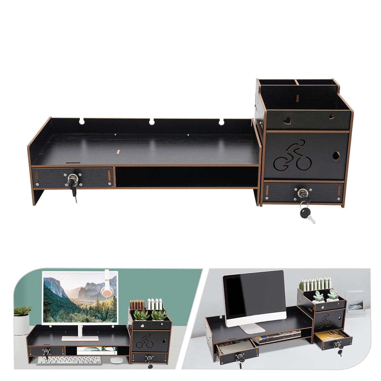 Tabletop Computer Monitor Riser Desktop Monitor Stand Monitor Stand Organizer with Drawer Black