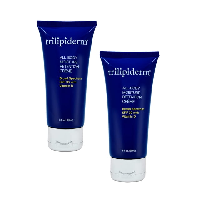 Trilipiderm Crema de retención de humedad para todo el cuerpo de amplio espectro SPF 30 con vitamina D – Paquete de 2 tubos de 3 onzas de tamaño de viaje – Protector solar de hidratación a base de pla