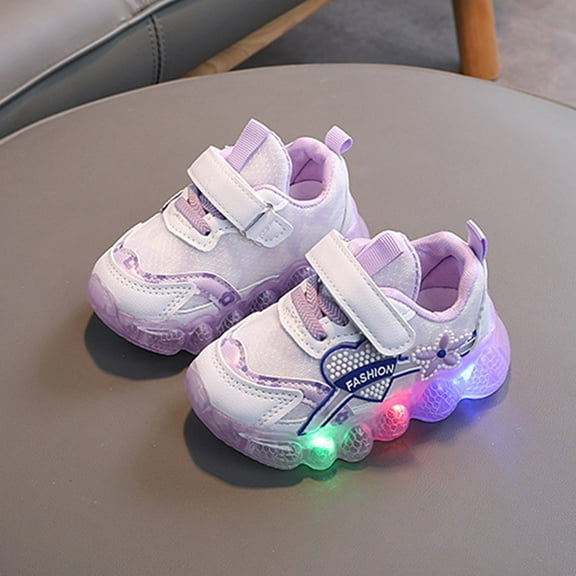 Eltusu Girls Light up Sneakers, Walking No Slip Lightweight Mesh Athletic Shoes Purple Size 6.5-12.5 US