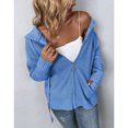 thumbnail image 2 of Chaqueta con capucha de manga larga para mujer con cremallera, bolsillos con cordón y color azul puro, talla S, 2 of 6