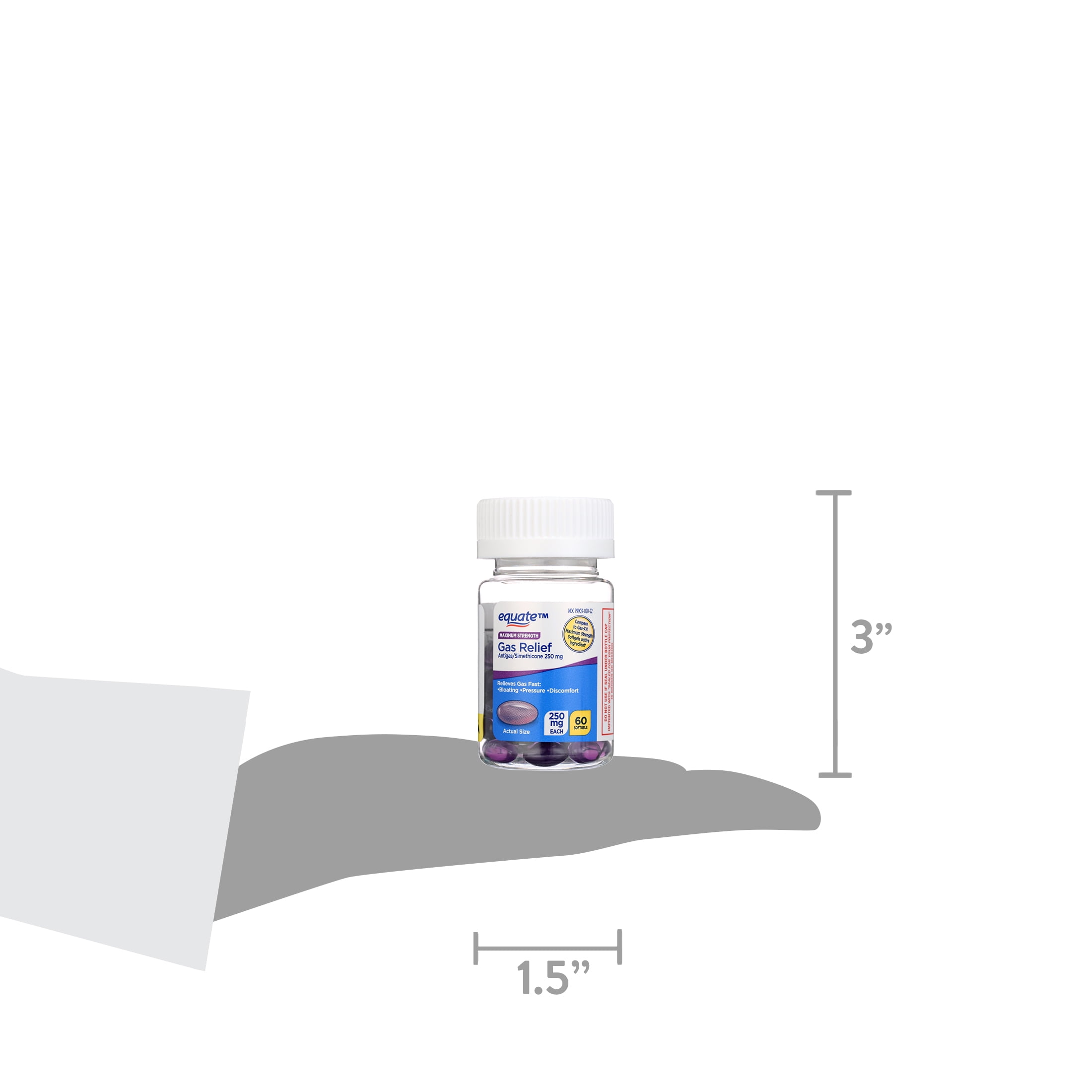 Equate Gas Relief Softgels, Maximum Strength, 250 mg, 60 Count