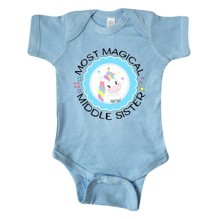 

Inktastic Most Magical Middle Sister- cute unicorn badge Gift Baby Girl Bodysuit