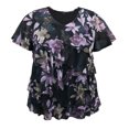 thumbnail image 1 of Women's Printed Mesh V-Neck Short Sleeve Ruffle Top, 1 of 4