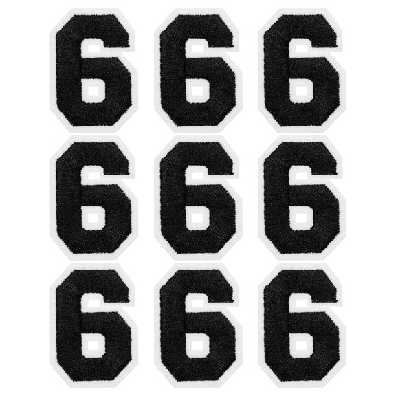 Uxcell Iron on Number Patches 2" Number 6 Embroidered Patch (Black, Pack of 9)