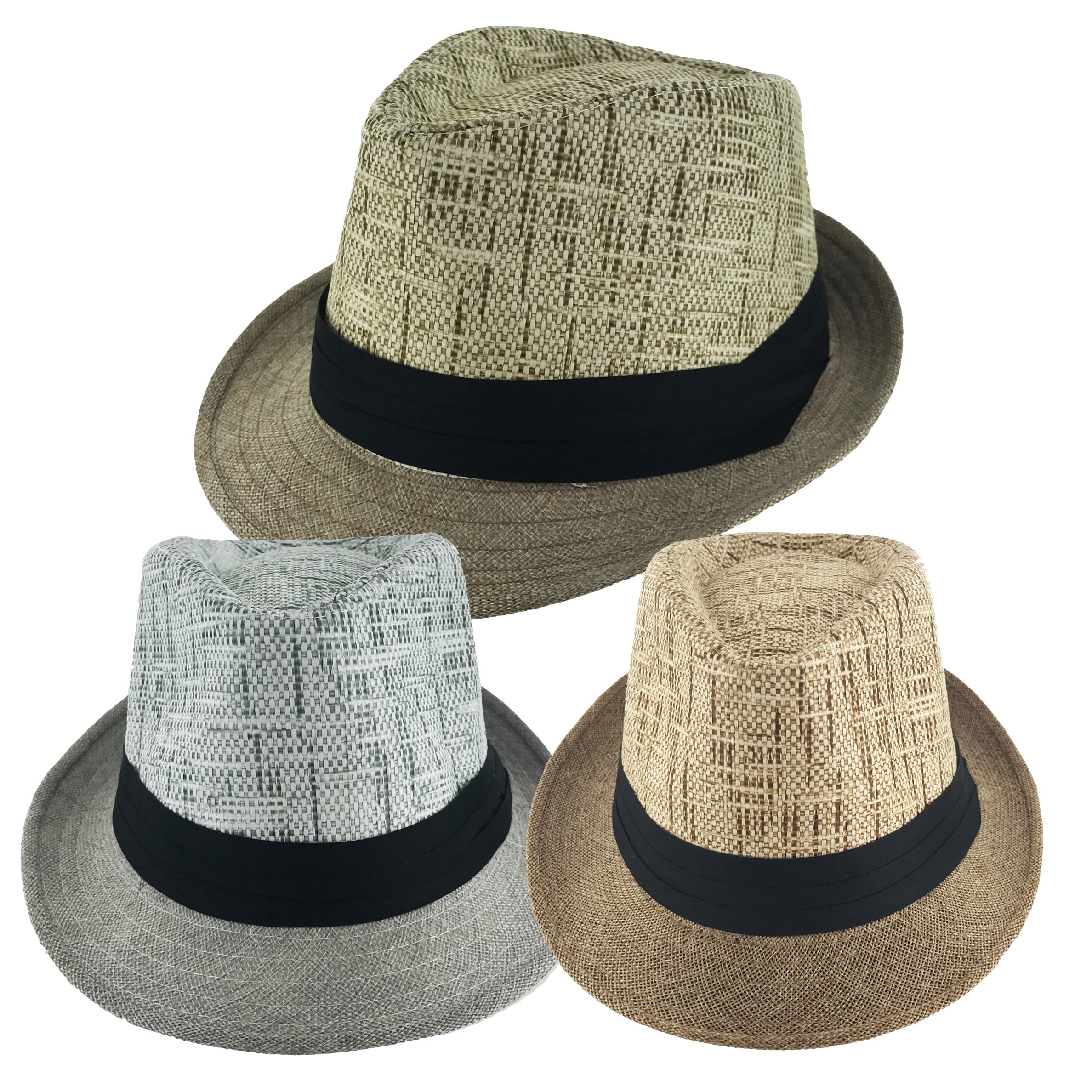 Faddism Unisex Ribbon 2 Tone Cuban Brim Fedora Straw Hat Model 210