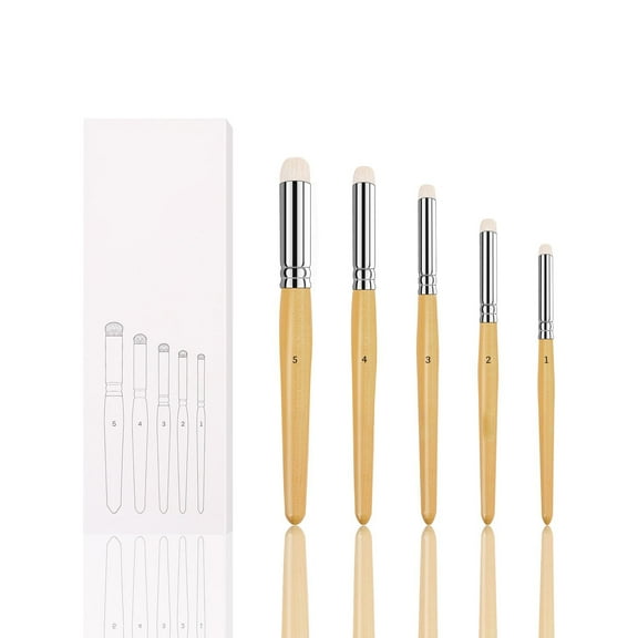Miniature Drybrush Set of 5 Sizes, Professional Goat Hair Art Brushes for Tabletop Wargames, Watercolor Oil Painting, Detailed Texture Creation, Brown