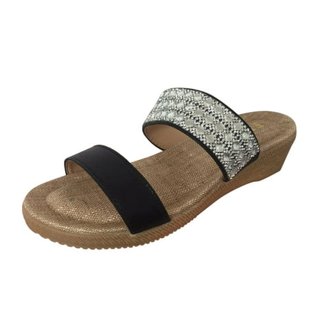 

adviicd Wedge Sandals for Women Wedges Sandals for Women Dressy Ladies Fashion Summer Vintage Boho Fish Mouth Rhinestone Wedge Sandals Womens Wedge Sandal