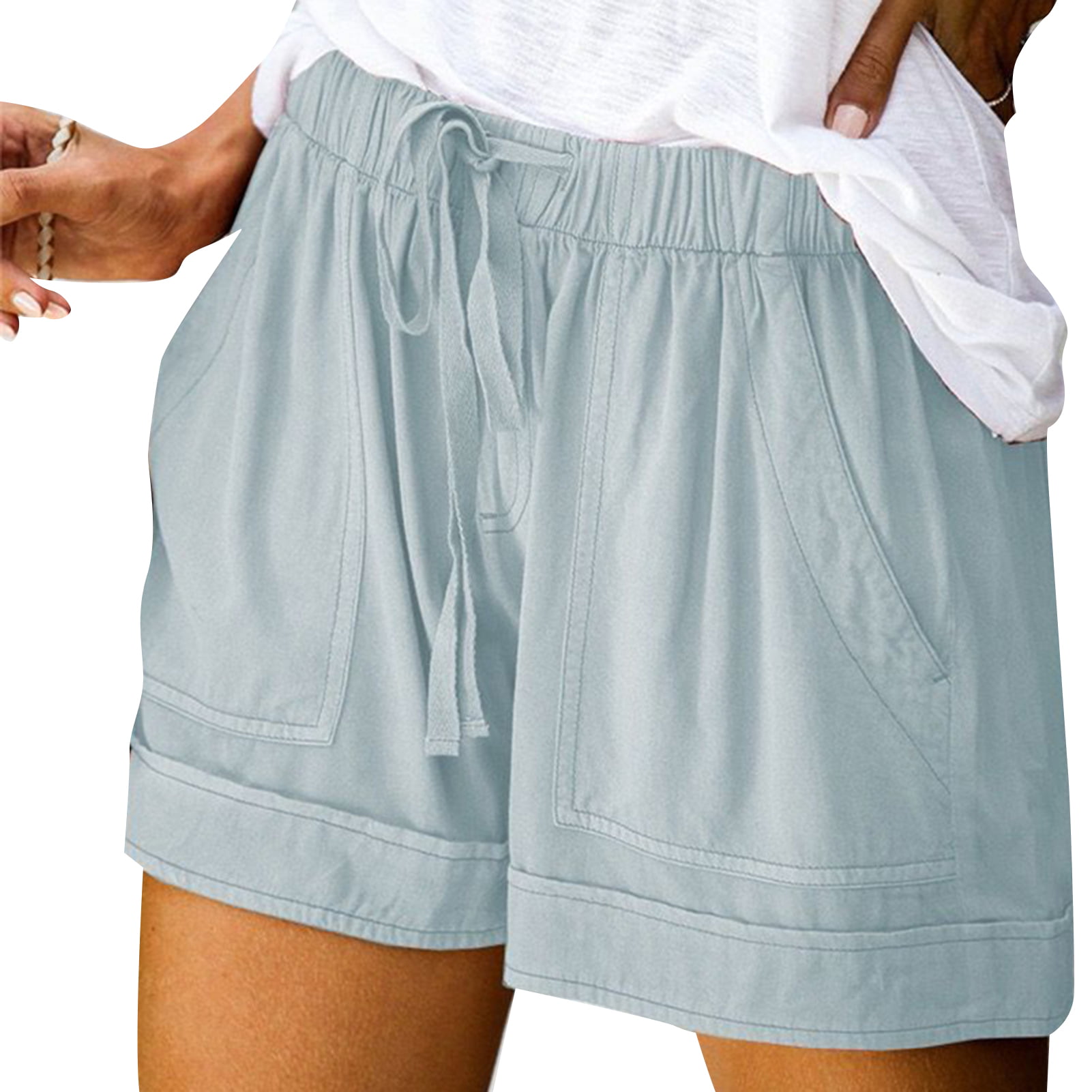 Womens Drawstring Shorts Comfy Casual Loose Elastic Waist Pocketed Shorts Summer Plus Size Beach Shorts 