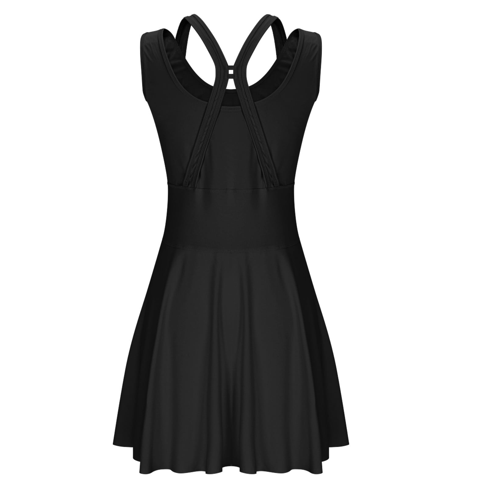 Zedker Tennis Dresses for Women Sleeveless 2-in-1 Athletic Golf Dress with Built-in Shorts Black Plus S