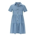thumbnail image 4 of Frostluinai Jeans Dresses for Women Clearance Women's Dress Fashion Short Sleeve Slim Solid Color Loose Lapel Pocket Thin Denim Dress, 4 of 7