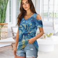 thumbnail image 3 of POLERO Starry Night Octopus Print Women Cold Shoulder Summer Tees V Neck T-Shirts Sexy Tops Spring Travel Work Shopping Beach Hawaii Tunic 2XL, 3 of 8