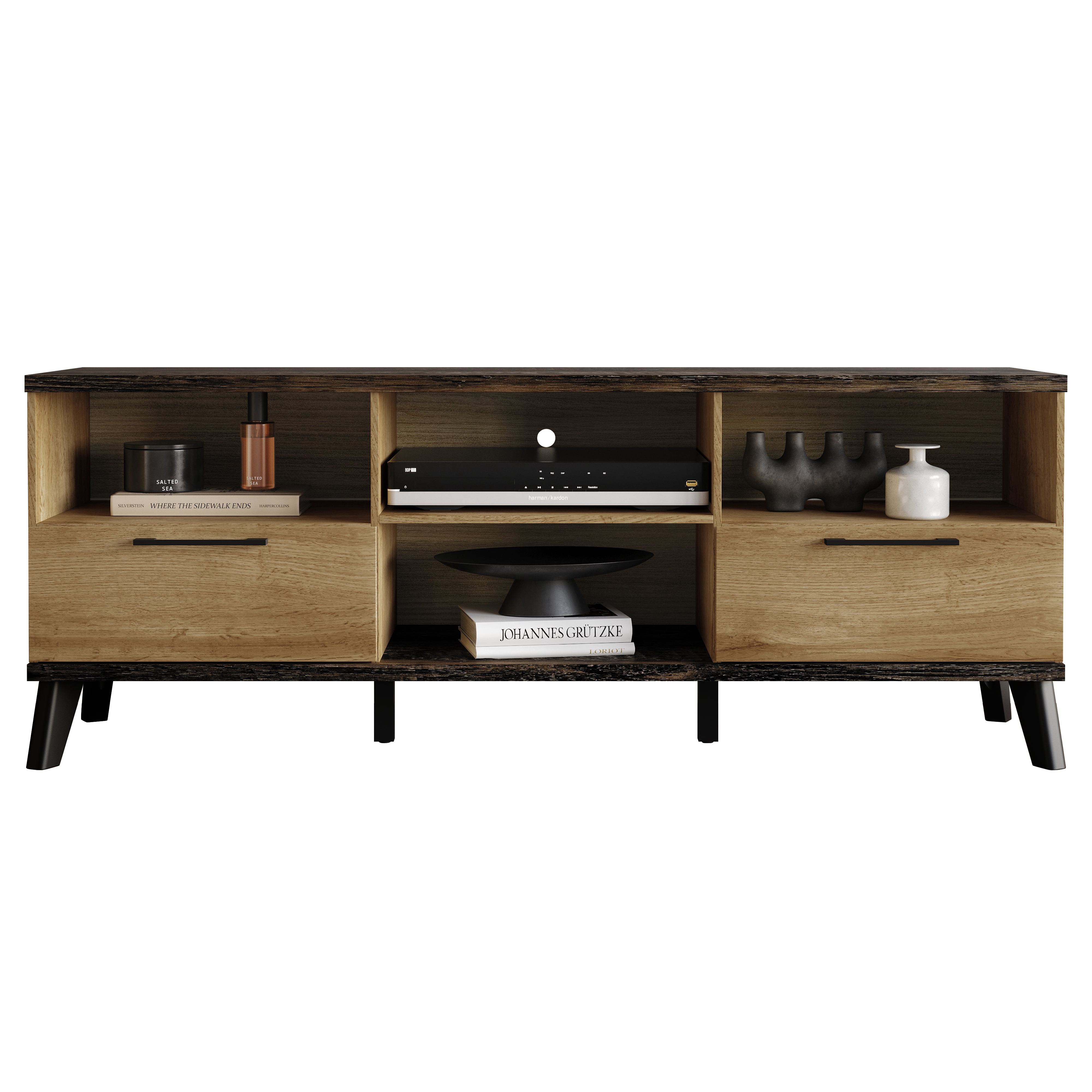Home Design Emersyn TV Stand with Spacious Storage and Sleek Design, Natural Oak, Easy Assembly
