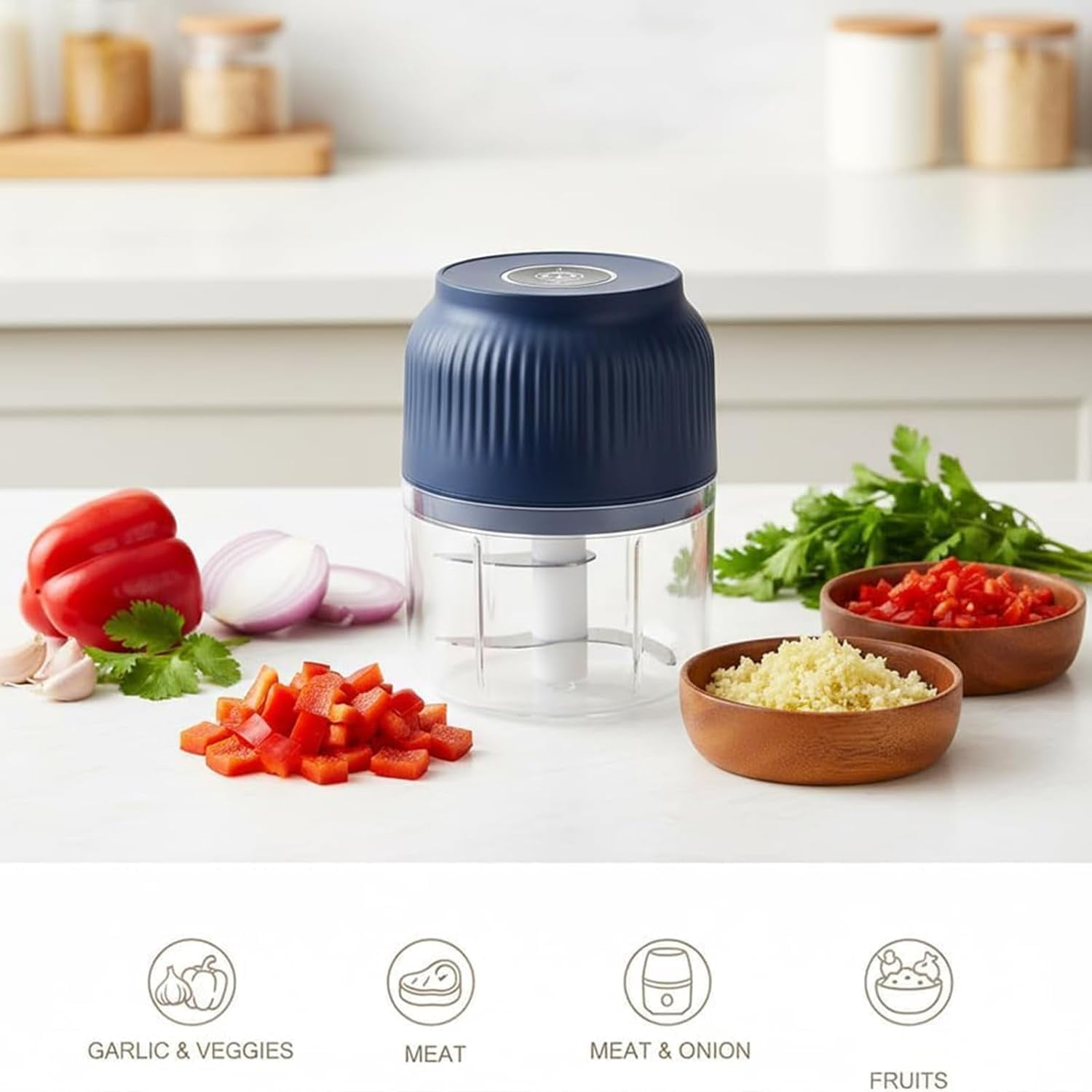 Electric Garlic Chopper, 2026 Upgrade Electric Mini Garlic Chopper Set, with 4/6 Stainless Steel Blades, Cordless One-Touch Operation, for Onion, Chili, Ginger, Nuts (1PCS-A)
