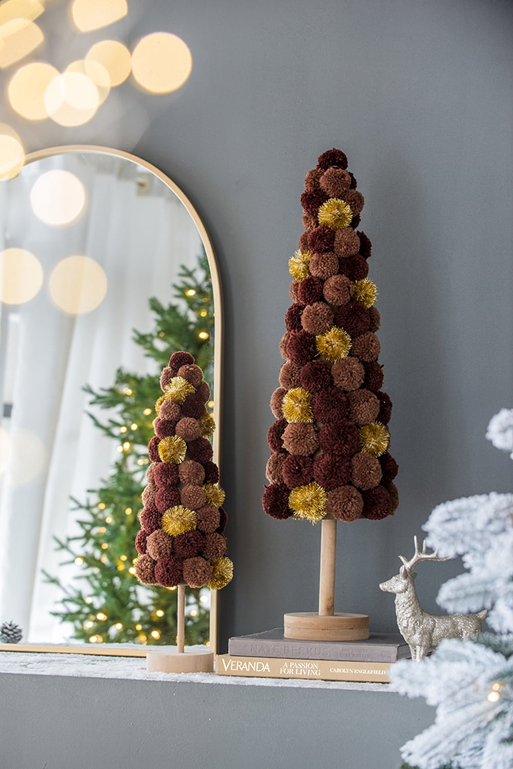 Large Colorful Modern Winter Tree Figurine 31.5 Inch Polyester Foam Pinewood Tabletop Holiday Decor