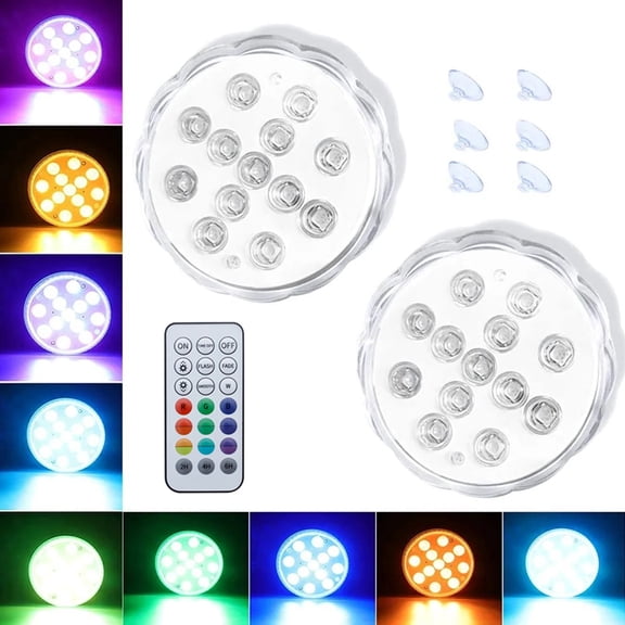 Submersible LED Lights with Remote, 13 LED Pool Lights with Suction Cups, 16 Color Changing Underwater Lights, Battery Operated for Above Ground & Inground Pools, Ponds, Party Decoration, 2 Pack