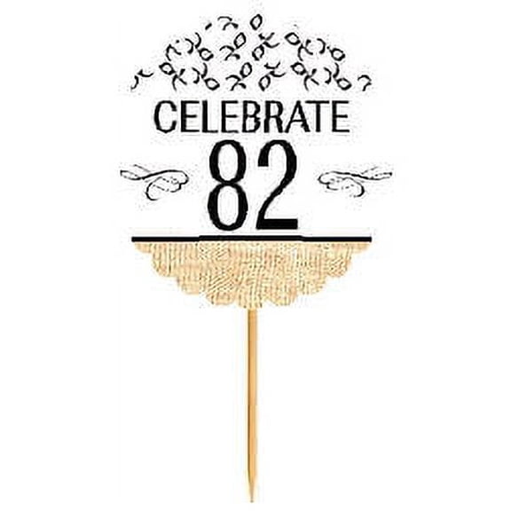 82nd Birthday / Anniversary Novelty Burlap Cupcake Decoration Picks -12pack