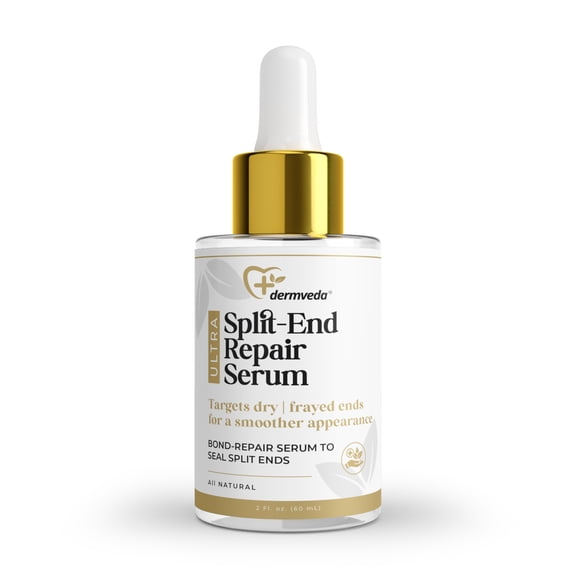 Dermveda Ultra Split-End Hair Repair Serum, Split End Serum For Dry Frayed Ends With Marshmallow Root, Argan Oil, Grapeseed Oil, Sweet Almond Oil, Baobab Oil, Silk Protein, Smoother Look, 2 Fl Oz