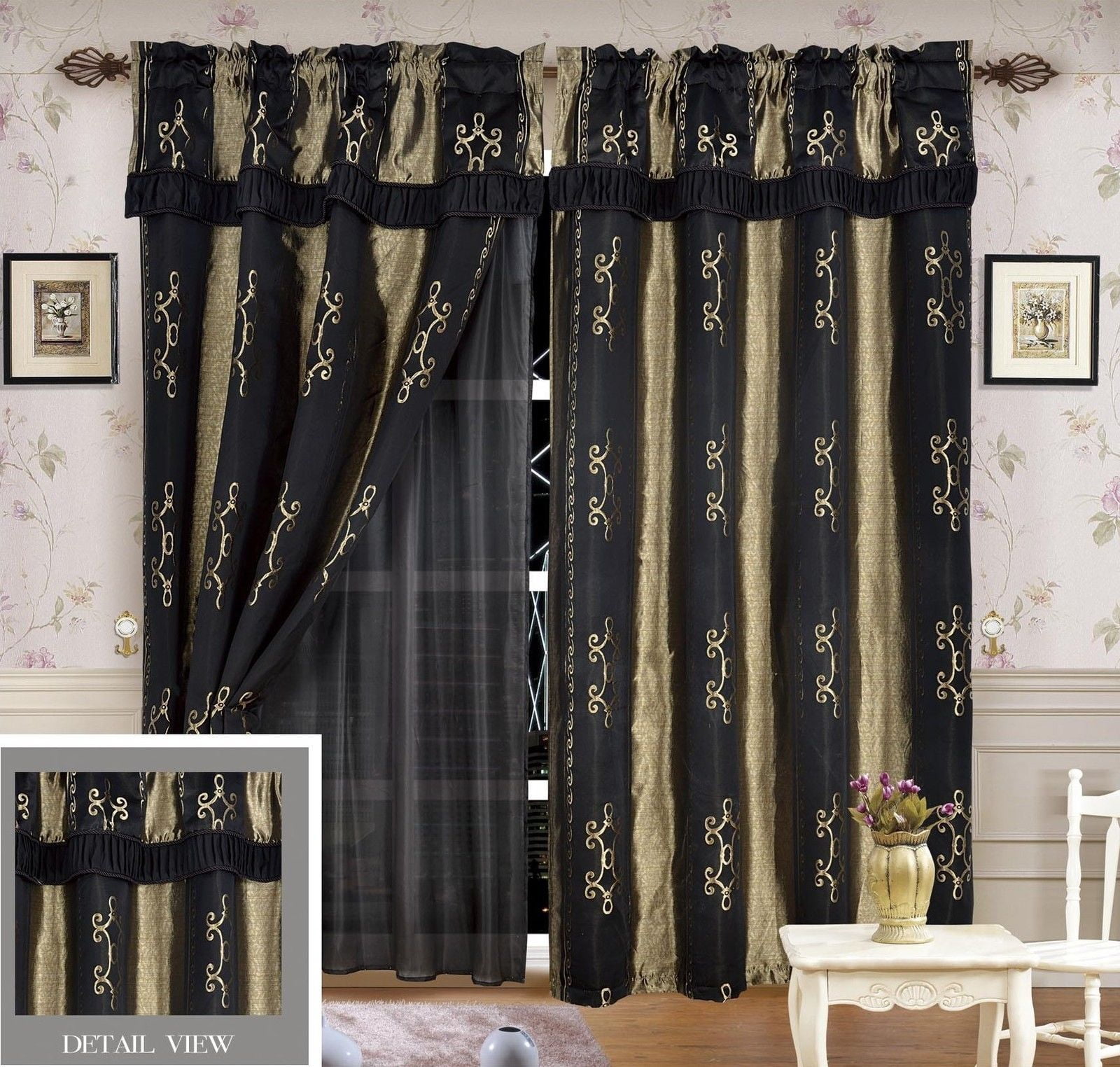 Luxury Lined Curtain Drapes Set and Valance Window Treatment 2 Panel