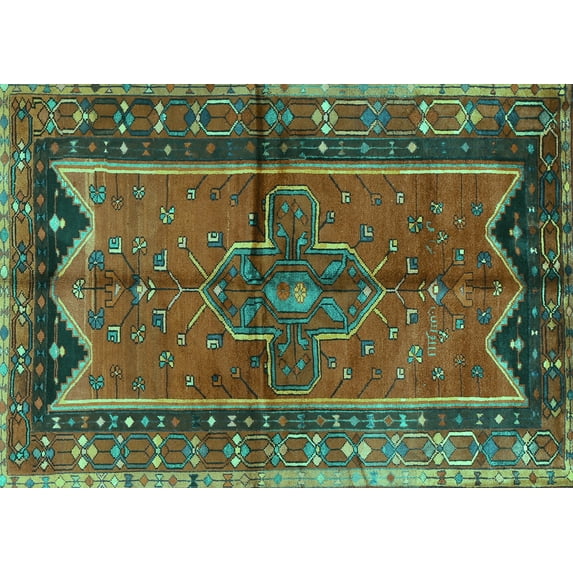 Ahgly Company Indoor Rectangle Persian Turquoise Blue Traditional Area Rugs, 3' x 5'