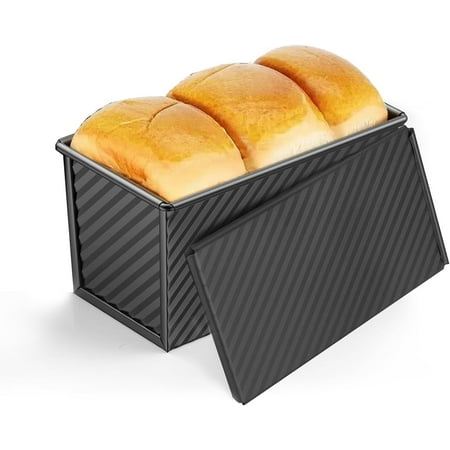 

Pullman Loaf Pan with Lid 9x4 inch (1 lb Dough Capacity) Non-Stick Sandwich Bread Loaf Pan for Homemade Baking Bread Black single