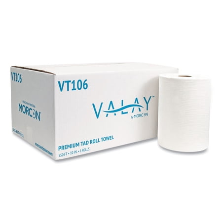 Morcon Tissue 10 Inch TAD Roll Towels, 1-Ply, 10" x 550 ft, White, 6 Rolls/Carton -MORVT106