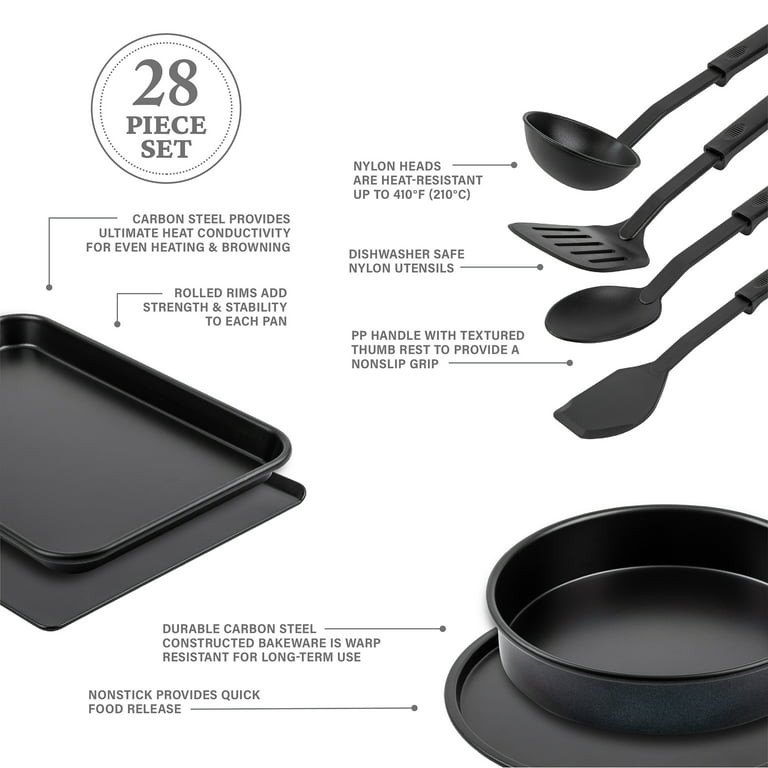 Non Stick Pot And Pan Set 7 Pieces Utensils Set Dishwasher Safe Black Easy  Wash