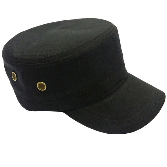 LOLIPPYY Cotton Cloth Military Style Flat Hat Outdoor Leisure Visor with Metal Eyelets Black