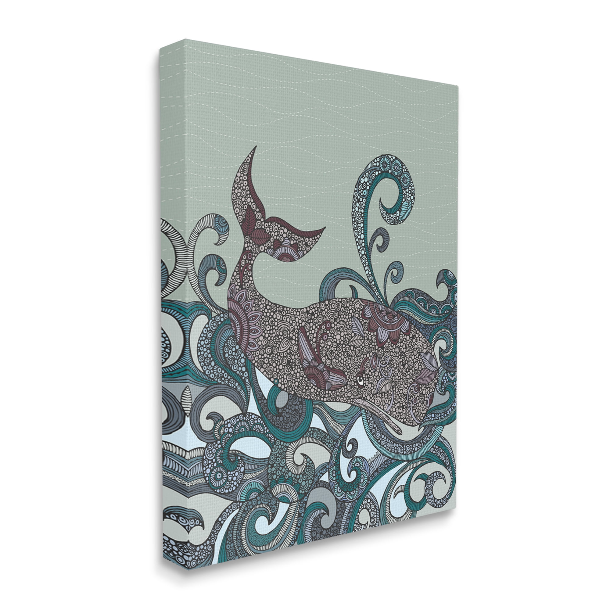 Stupell Industries Nautical Whale Surrounded Intricate Patterned Swirl Shapes Graphic Art Gallery Wrapped Canvas Print Wall Art, Design by Valentina Harper