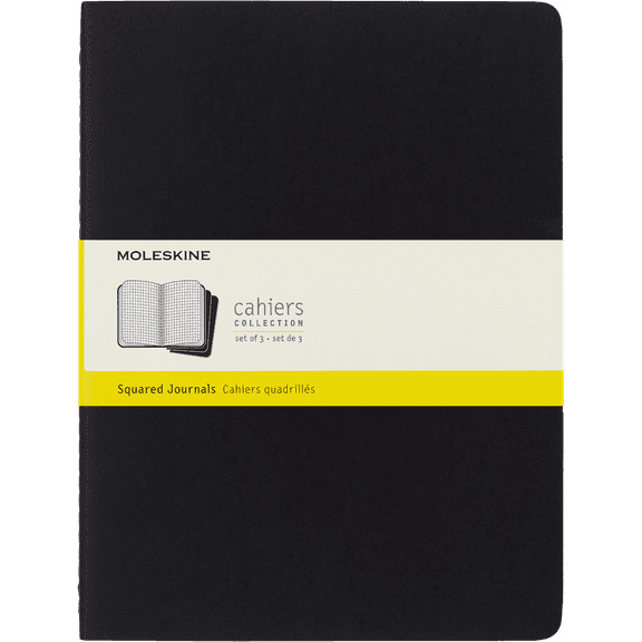 Moleskine Cahier Journals (Set of 3), XL (7.5" x 10"), Squared, Black