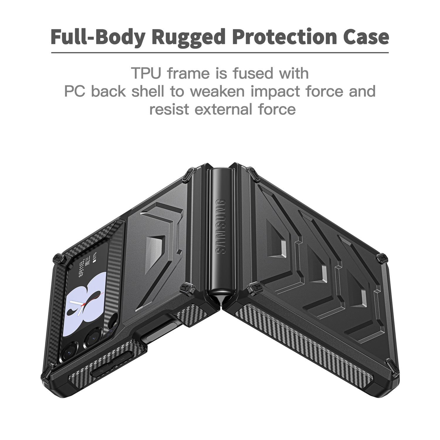 Nalacover for Samsung Galaxy Z Flip 3 Wireless Charging Case,Full-Body Protection Military Grade Heavy Duty Rugged Hard PC Armored Dual Layer Built-in Screen Protector Shockproof Cover.Black