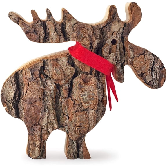 Wood Moose Figurines - Handmade Wooden Cute Deer Decorations - Animal Figurines & Statues - Large