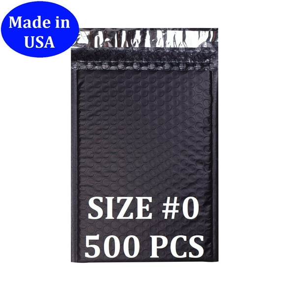 Size #0 (6.5"x9" Interior) Black Poly Bubble Mailers with Self Seal- 500 QTY (Value Case) Fast Shipping!