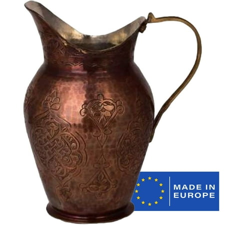 

Handmade Copper Water Pitcher Pure Copper Jug for Drinking Water Hammered Metal Jar Copper Drinking Vessels 2.64 qt