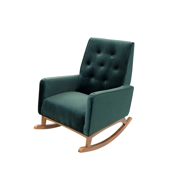Pemberly Row Mid-Century Modern Tufted Tight Back Velvet Rocking Chair in Green