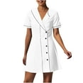 thumbnail image 2 of Xysaqa Scrub for Women Short Sleeve Work Uniforms Collar Buttons V Neck Midi Dress Solid Color Nursing Scrub Dress Holiday Nurse Workwear S-2XL Summer Savings, 2 of 6