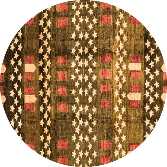 Ahgly Company Indoor Round Abstract Orange Modern Area Rugs, 7' Round