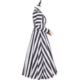 thumbnail image 3 of Victorian Edwardian Stripe Dress Womens Black White Beetle Dress Gothic Vintage Striped Jacket Dress Set, 3 of 7
