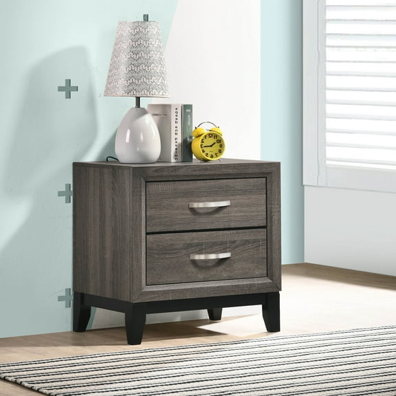 Leovanni Contemporary Nightstand with 2 Drawers,Gray