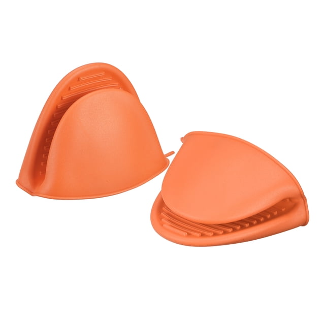 Unique Bargains Mini Oven Mitt Pot Holder Heat Resistant Pinch Covers Gloves Orange 2 Pack
