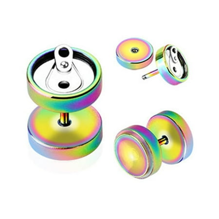 Rainbow Titanium Anodized - Pair Of Rainbow Titanium Anodized Fake Plugs With Soda Can Top, 16 Ga