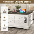 thumbnail image 5 of ANPOO 36” Square Lift Top Coffee Table with Power Outlets & Movable Wheels, Farmhouse Coffee Table w/Large Hidden Storage, Multi-Function Lift Wood Center Table for Home, Office,Rustic White, 5 of 9